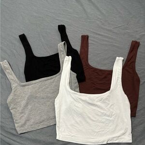 Set of 4 Crop Tops - Black, Brown, Gray, White
